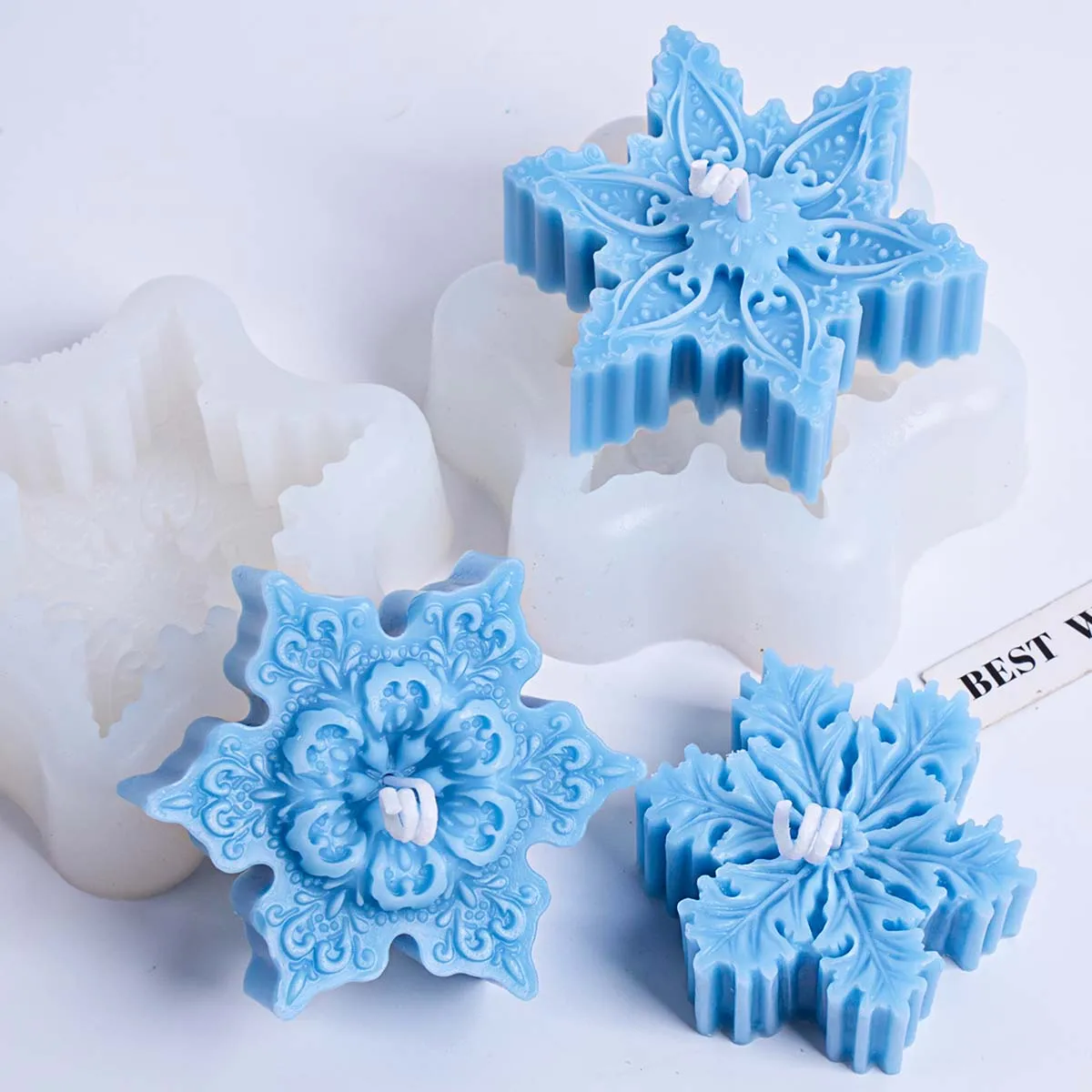 Christmas Snowflake Silicone Candle Mold DIY Handmade Soap Aromatherapy Gypsum Resin Craft Molds Home Xmas Party Decor Supplies