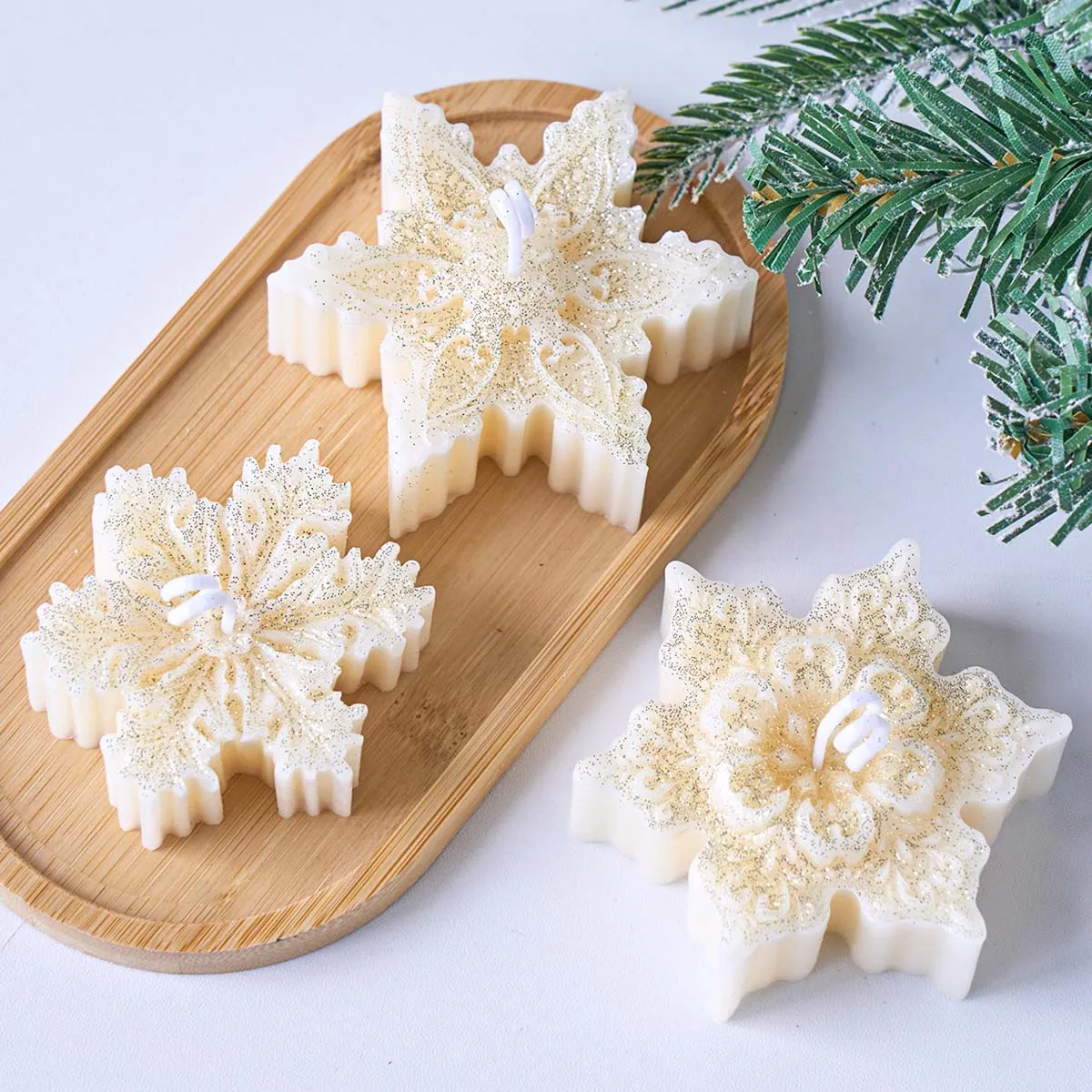 Christmas Snowflake Silicone Candle Mold DIY Handmade Soap Aromatherapy Gypsum Resin Craft Molds Home Xmas Party Decor Supplies