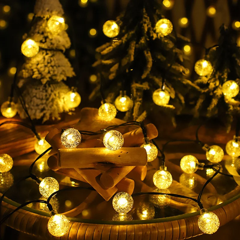 Solar Bubble Ball Lamp String Lights Outdoor Waterproof Orb Christmas Light Patio Home Furnishing Holiday Party Decoration 5-12M