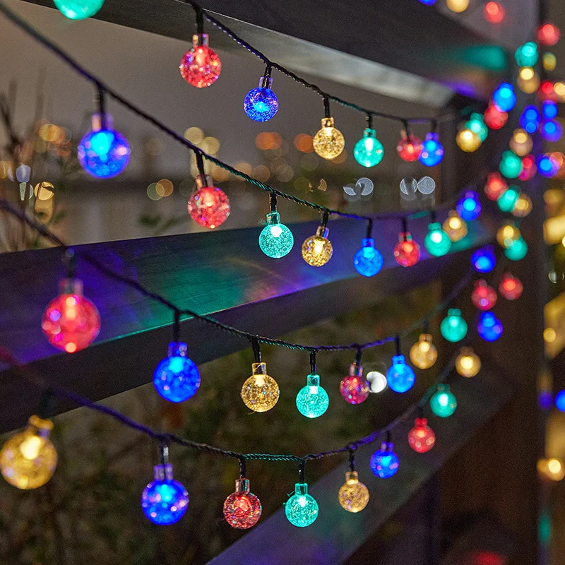 Solar Bubble Ball Lamp String Lights Outdoor Waterproof Orb Christmas Light Patio Home Furnishing Holiday Party Decoration 5-12M