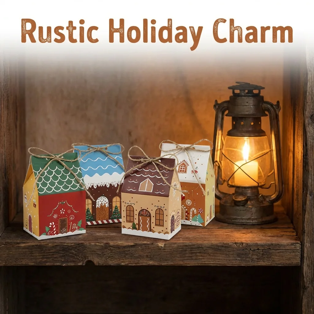 12/24PCS Mini Gingerbread House Christmas Boxes, Cute House Shaped for Xmas Gift Boxes with Twine for Holiday Party Supplies
