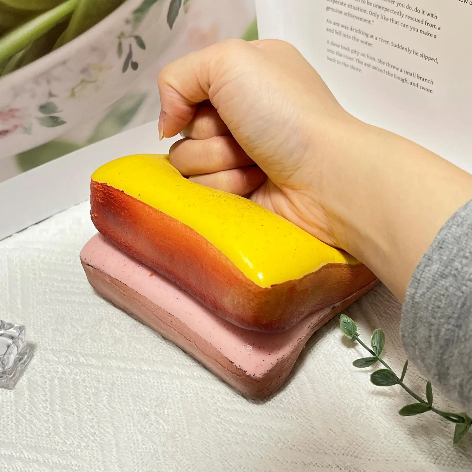 1 Piece of Bread-Shaped Buttery Squishy Toy, Slow Rebound Sensory Stimulation Squeeze Toy, Anxiety-Relieving Stress Ball, Small and Cute Pocket-Sized Stress-Relief Toy, Party Favors, Easter Egg Fillers, Christmas Stocking Stuffers