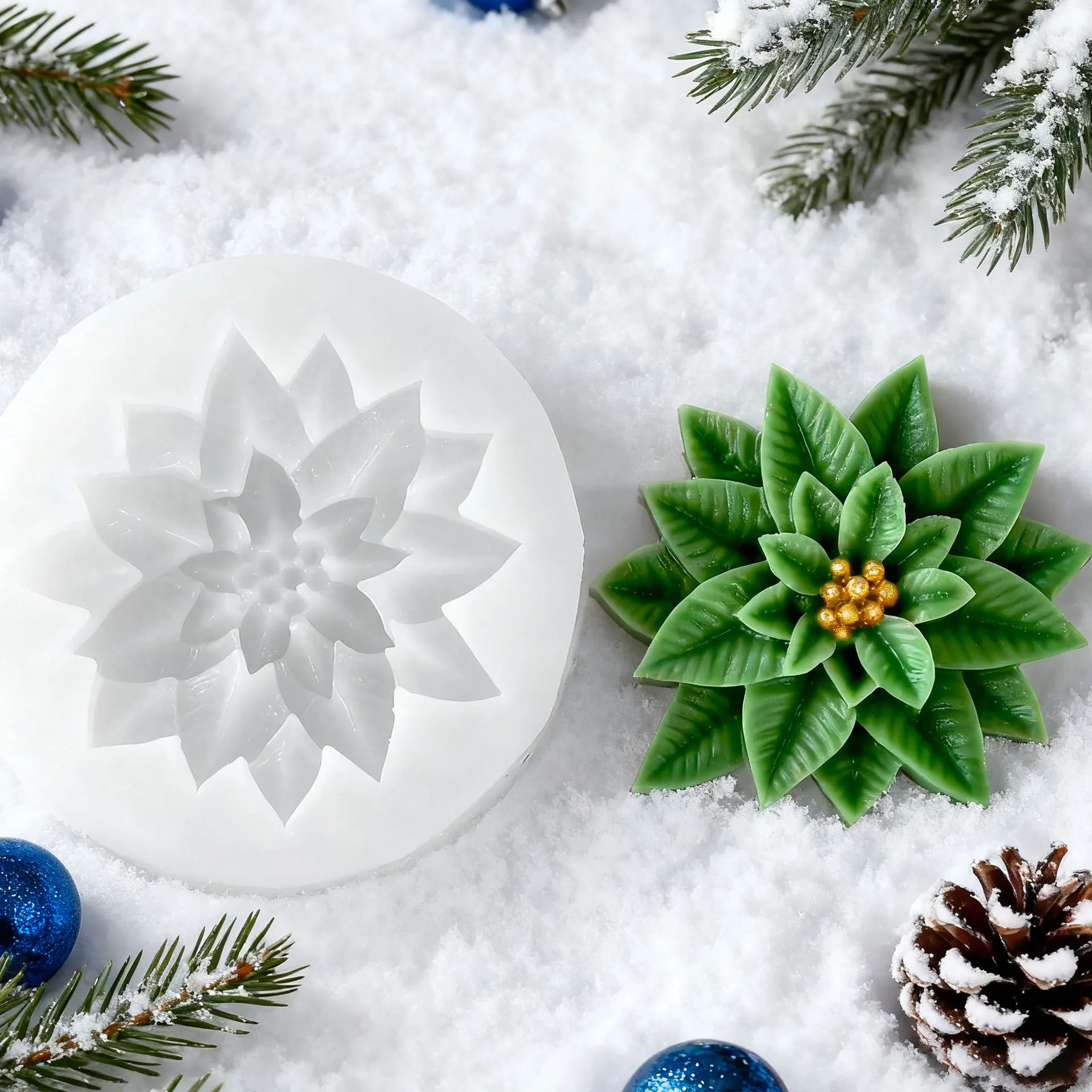 DIY Christmas Holly Leaf Berry Silicone Mold Scented Candle Resin Gypsum Xmas Decoration Holly Leaf From Silicone Mold Mould