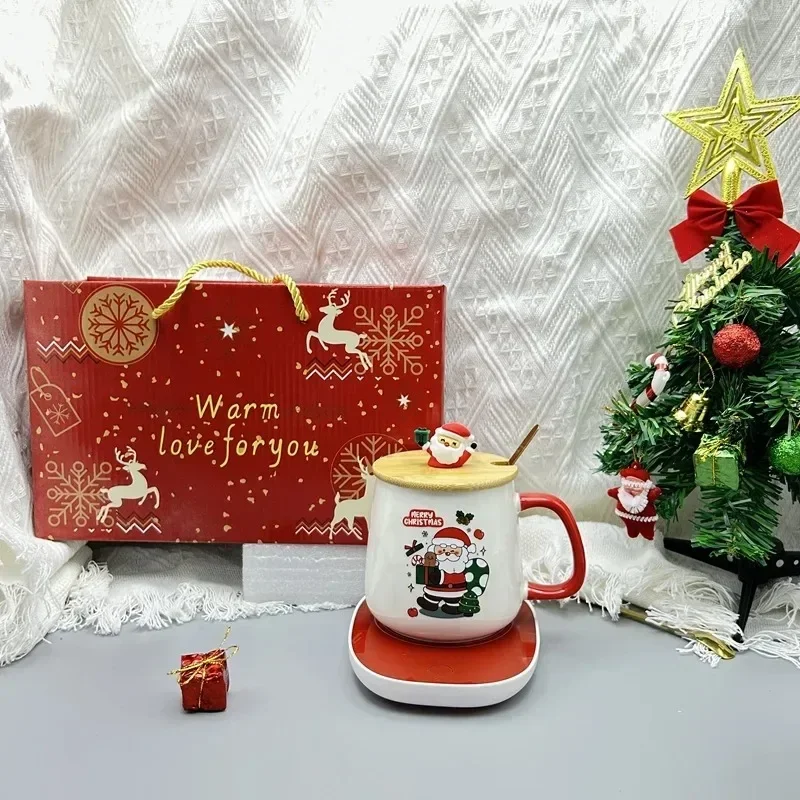 Christmas Gift New Year Set:55 ℃ Thermostat Mugs Cup Snowman Ceramic Cup with Lid with Spoon Mugs Coffee Cups for Home or Office