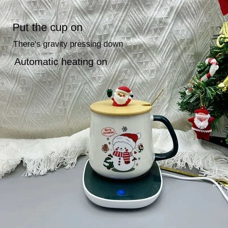 Christmas Gift New Year Set:55 ℃ Thermostat Mugs Cup Snowman Ceramic Cup with Lid with Spoon Mugs Coffee Cups for Home or Office