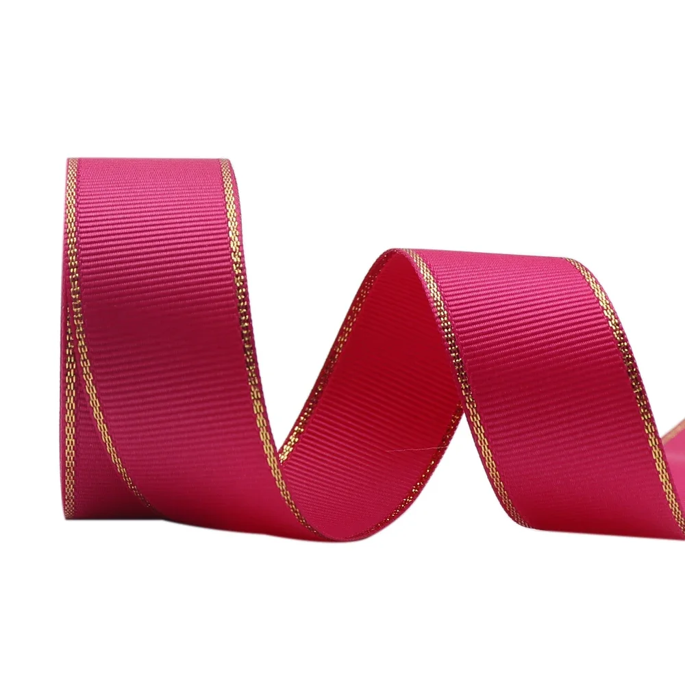 10Yards 10MM/25MM/38MM Glitter Gold Edge Grosgrain Ribbon For Hair Bows/ Gift Packaging DIY Christmas Decor Materials Y19042101