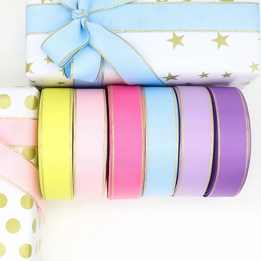 10Yards 10MM/25MM/38MM Glitter Gold Edge Grosgrain Ribbon For Hair Bows/ Gift Packaging DIY Christmas Decor Materials Y19042101