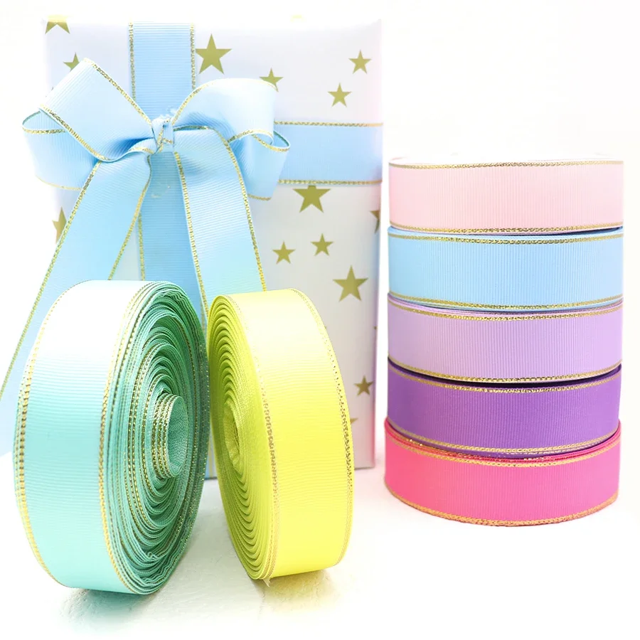 10Yards 10MM/25MM/38MM Glitter Gold Edge Grosgrain Ribbon For Hair Bows/ Gift Packaging DIY Christmas Decor Materials Y19042101