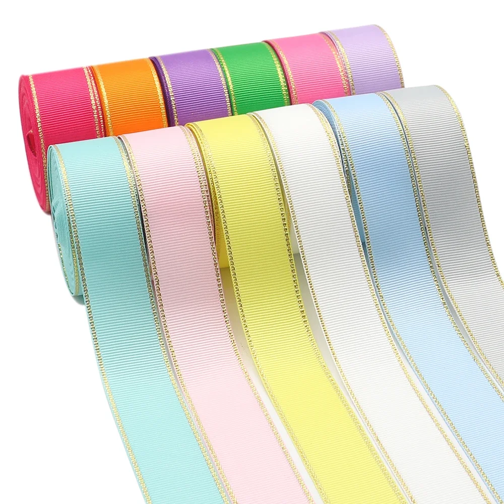 10Yards 10MM/25MM/38MM Glitter Gold Edge Grosgrain Ribbon For Hair Bows/ Gift Packaging DIY Christmas Decor Materials Y19042101