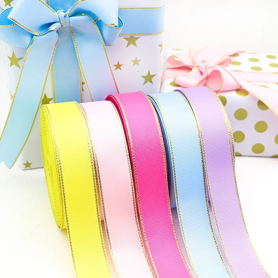 10Yards 10MM/25MM/38MM Glitter Gold Edge Grosgrain Ribbon For Hair Bows/ Gift Packaging DIY Christmas Decor Materials Y19042101