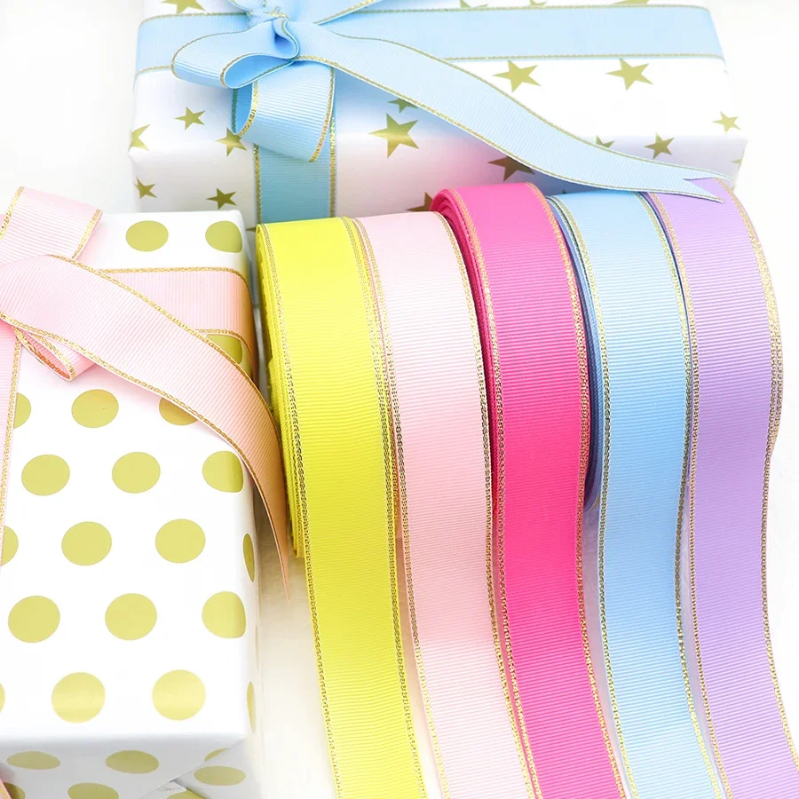 10Yards 10MM/25MM/38MM Glitter Gold Edge Grosgrain Ribbon For Hair Bows/ Gift Packaging DIY Christmas Decor Materials Y19042101