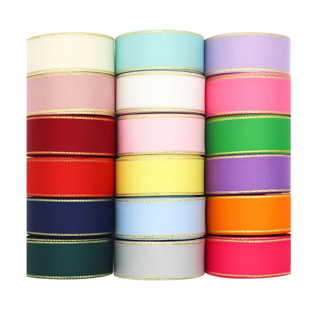 10Yards 10MM/25MM/38MM Glitter Gold Edge Grosgrain Ribbon For Hair Bows/ Gift Packaging DIY Christmas Decor Materials Y19042101