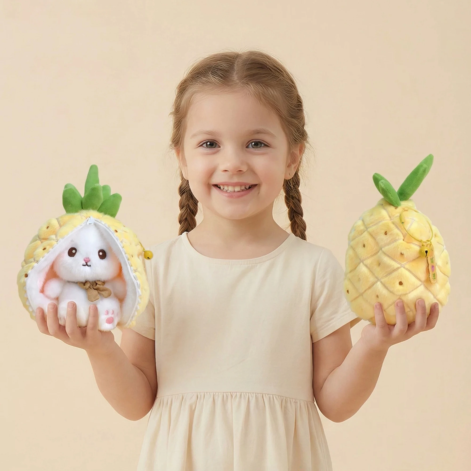 New Cute Fruit Bunny Plush Toy Creative Durian Pineapple Carrot Strawberry Turn Into Rabbit Soft Doll Birthday Christmas Gift