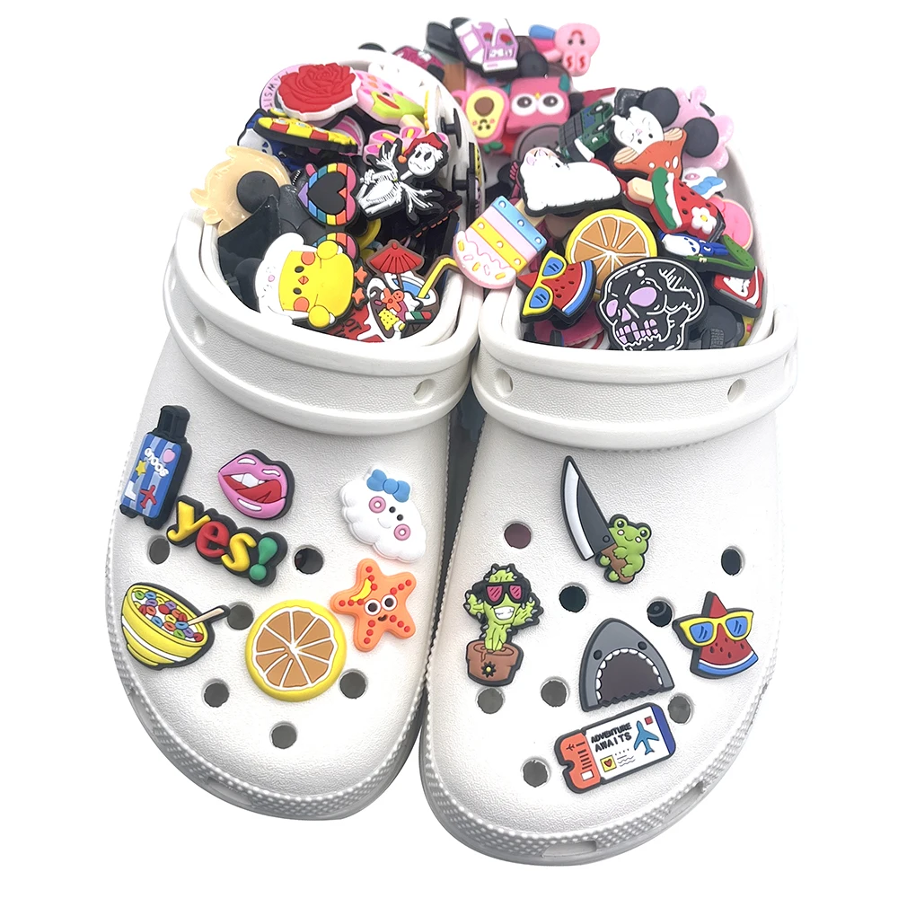 30-200PCS Random Mixed Shoe Charms For Slides Clogs Sandals,PVC Shoe Decorations Accessories Buckle For Christmas Birthday Gifts