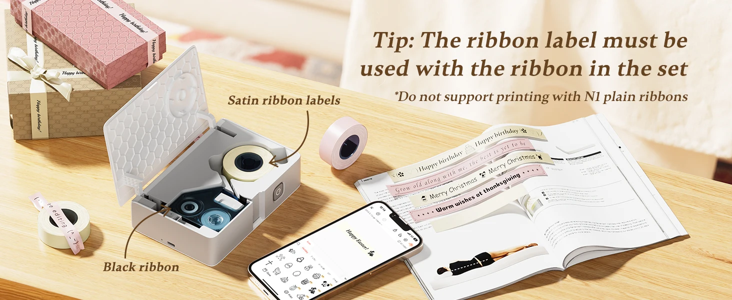 NIIMBOT N1 B18 Color Satin Ribbon Label Special Carbon Ribbon for Birthday Gift Merry Christmas Party Flower Wedding Decoration