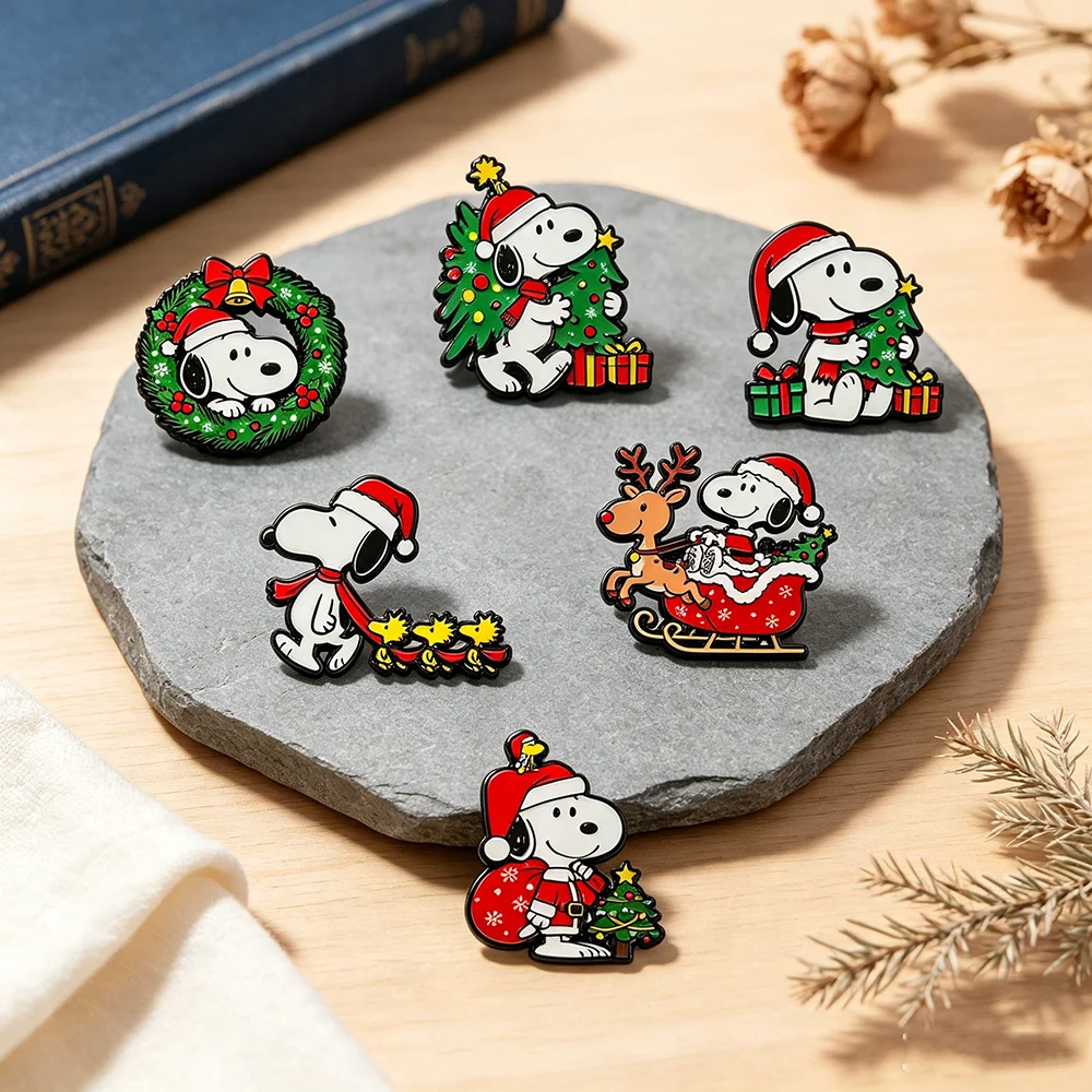 6pcs Christmas Cartoon Puppy Dog Enamel Pins Set Cute Santa Hat Holiday Brooches Decorative Collectible Pins for Backpack Gift