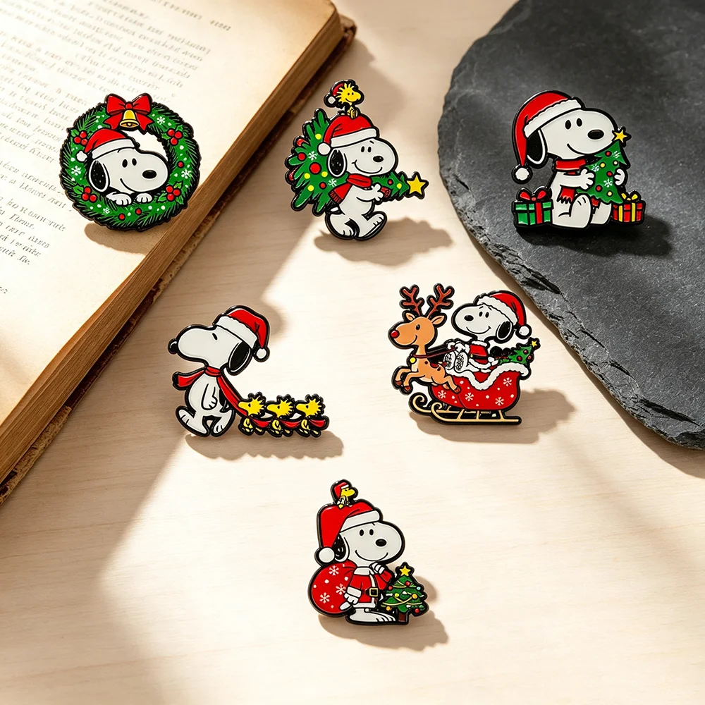 6pcs Christmas Cartoon Puppy Dog Enamel Pins Set Cute Santa Hat Holiday Brooches Decorative Collectible Pins for Backpack Gift
