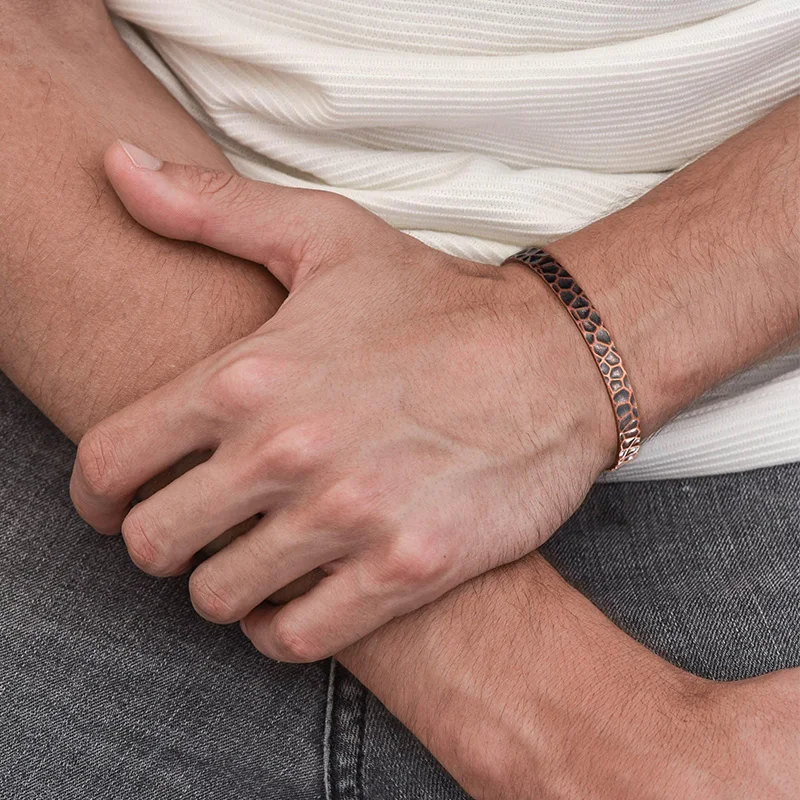 New Pure Copper Adjustable Chunky Cuff Bracelet Waterproof Healing Bangle Jewelry for Men Christmas Birthday Gift