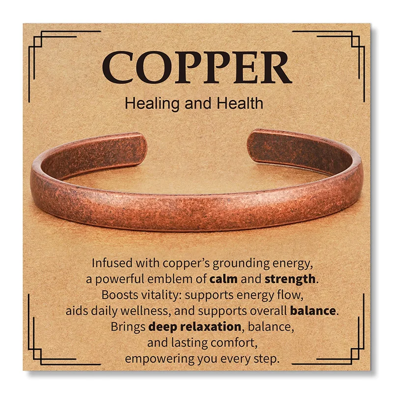 New Pure Copper Adjustable Chunky Cuff Bracelet Waterproof Healing Bangle Jewelry for Men Christmas Birthday Gift