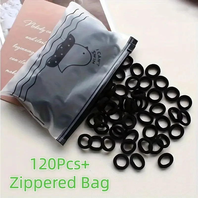 120 Black Mini Hair Ties + Zipper Bag, Non-Slip and Won'T Pull Hair, 1.98cm Ultra-Thin Ponytail Clips, Perfect for Girlfriends' Gatherings/Birthday Parties, Great Item for Styling and Beauty Looks, Birthday Gift | Independence Day | Labor Day | Thanksgiving Day | The Perfect Gift for Christmas and 11 Other Major Holidays.