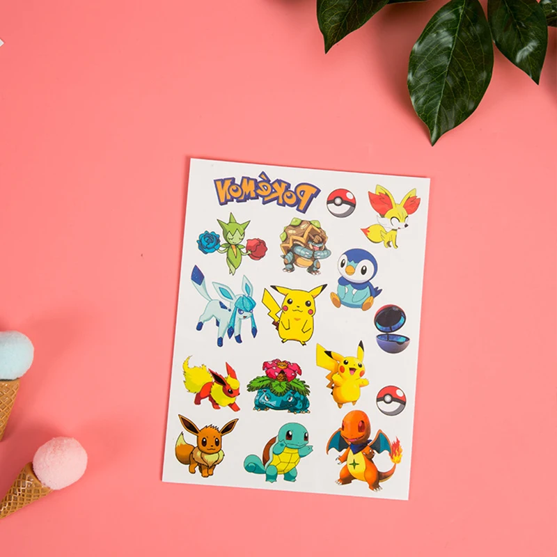 3PCS Pokemon Tattoo Temporary Stickers Waterproof Pikachu Sticker Funny Cartoon Girls Christmas Birthday Gift Reward Toy
