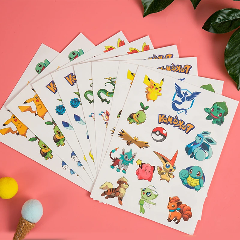 3PCS Pokemon Tattoo Temporary Stickers Waterproof Pikachu Sticker Funny Cartoon Girls Christmas Birthday Gift Reward Toy