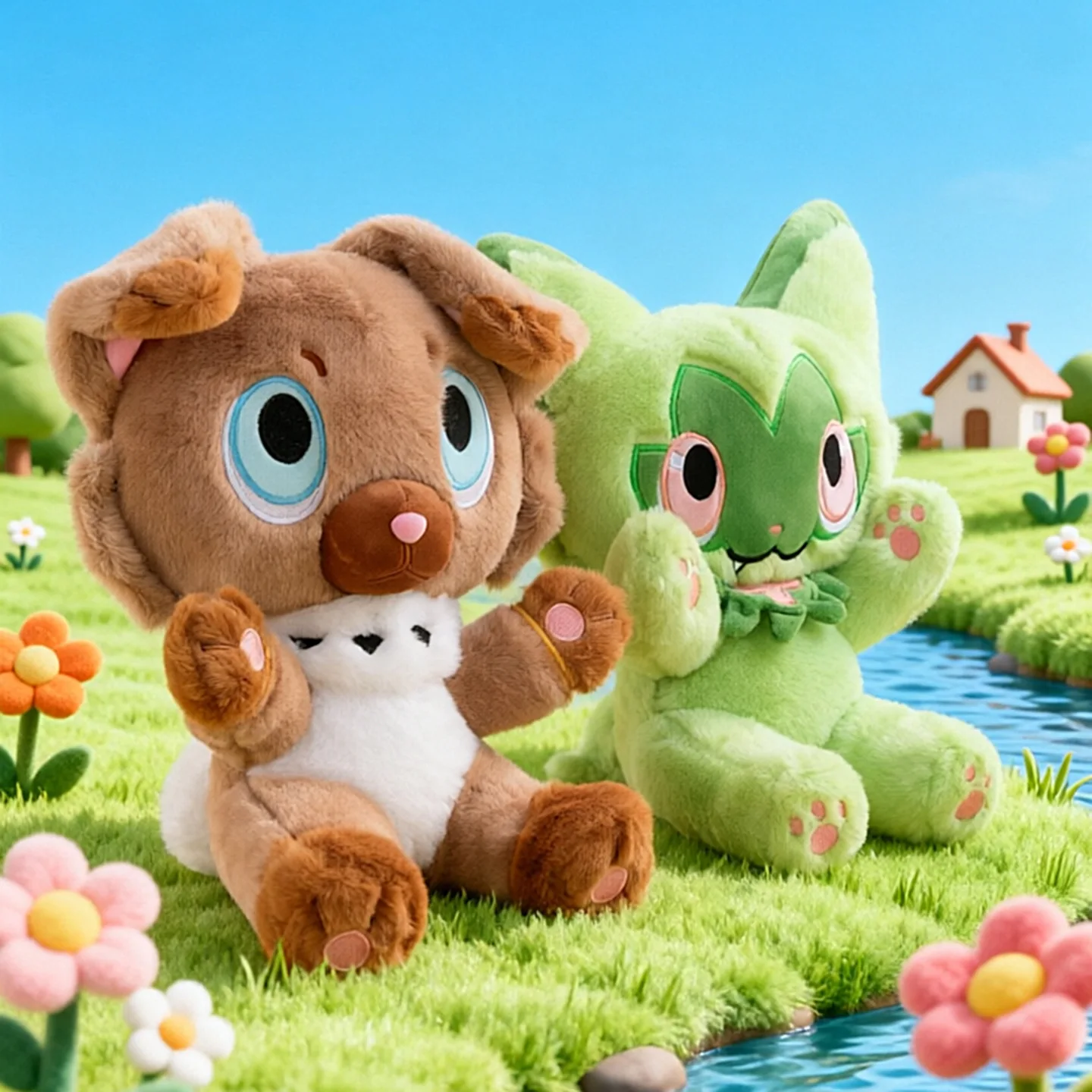 35cm Rockruff Sprigatito Sitting Posture Plush Toys Large Anime Doll Cute Pillow Cartoon Plushie Stuffed Gift for Kid Christmas