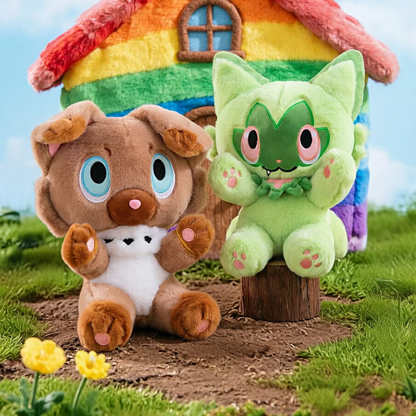 35cm Rockruff Sprigatito Sitting Posture Plush Toys Large Anime Doll Cute Pillow Cartoon Plushie Stuffed Gift for Kid Christmas