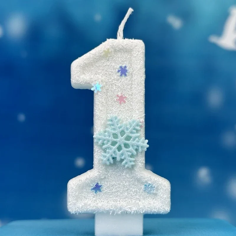 Christmas Birthday Number Candles Snowflake Frozen Digital Candles 0-9 Number Cake Topper Birthday Party Decor Baby Shower