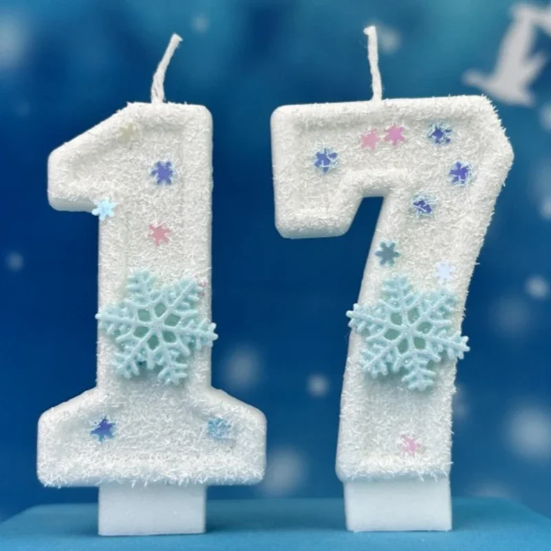 Christmas Birthday Number Candles Snowflake Frozen Digital Candles 0-9 Number Cake Topper Birthday Party Decor Baby Shower