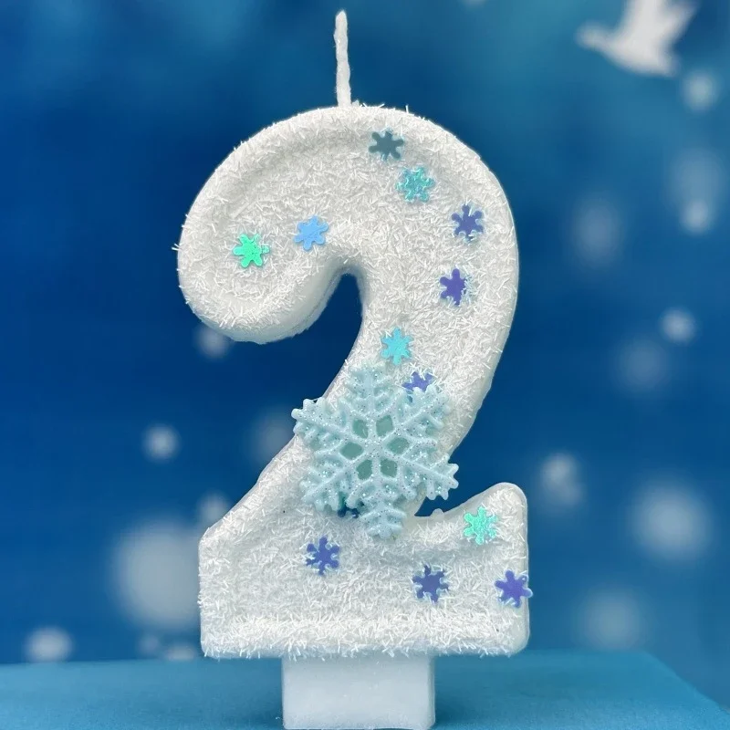 Christmas Birthday Number Candles Snowflake Frozen Digital Candles 0-9 Number Cake Topper Birthday Party Decor Baby Shower