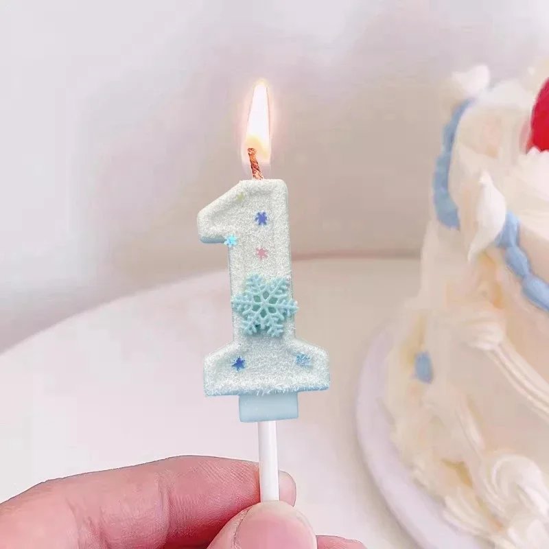 Christmas Birthday Number Candles Snowflake Frozen Digital Candles 0-9 Number Cake Topper Birthday Party Decor Baby Shower