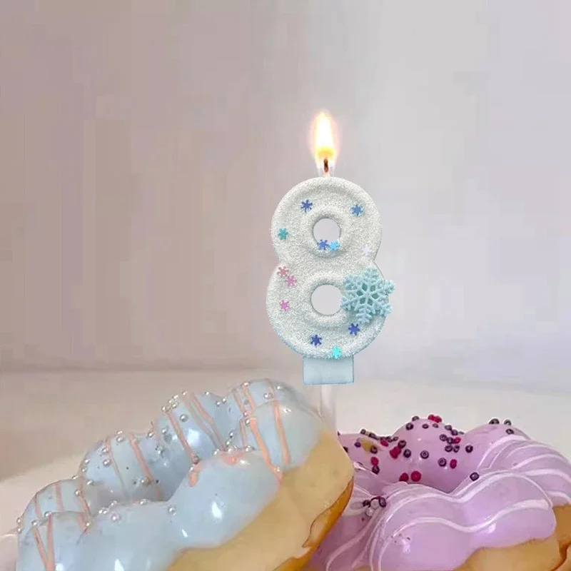 Christmas Birthday Number Candles Snowflake Frozen Digital Candles 0-9 Number Cake Topper Birthday Party Decor Baby Shower