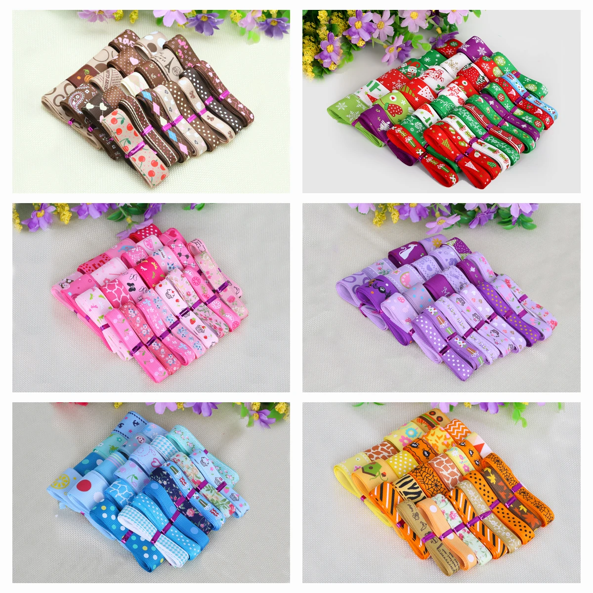 Trendy Grosgrain Satin Ribbon Random Mixed Size/Style for Wedding Party Christmas Decoration DIY Gift Craft 12y/lot (1y/style)