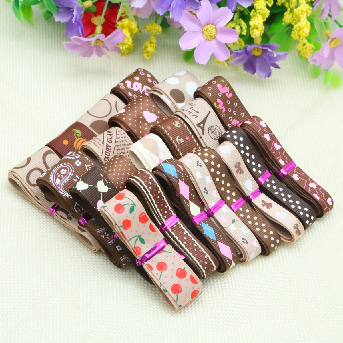 Trendy Grosgrain Satin Ribbon Random Mixed Size/Style for Wedding Party Christmas Decoration DIY Gift Craft 12y/lot (1y/style)