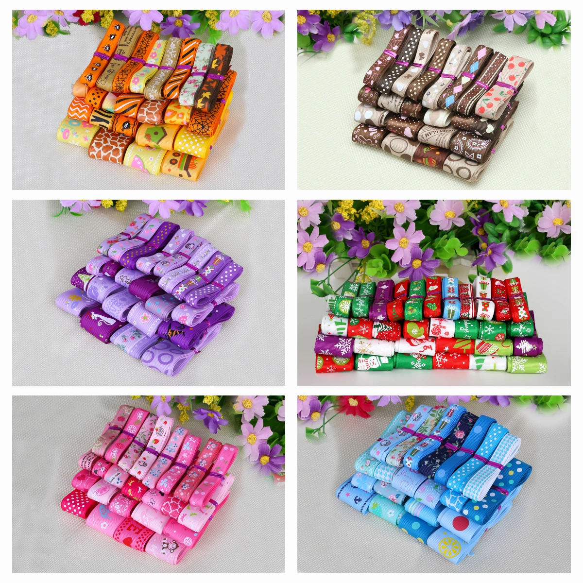 Trendy Grosgrain Satin Ribbon Random Mixed Size/Style for Wedding Party Christmas Decoration DIY Gift Craft 12y/lot (1y/style)