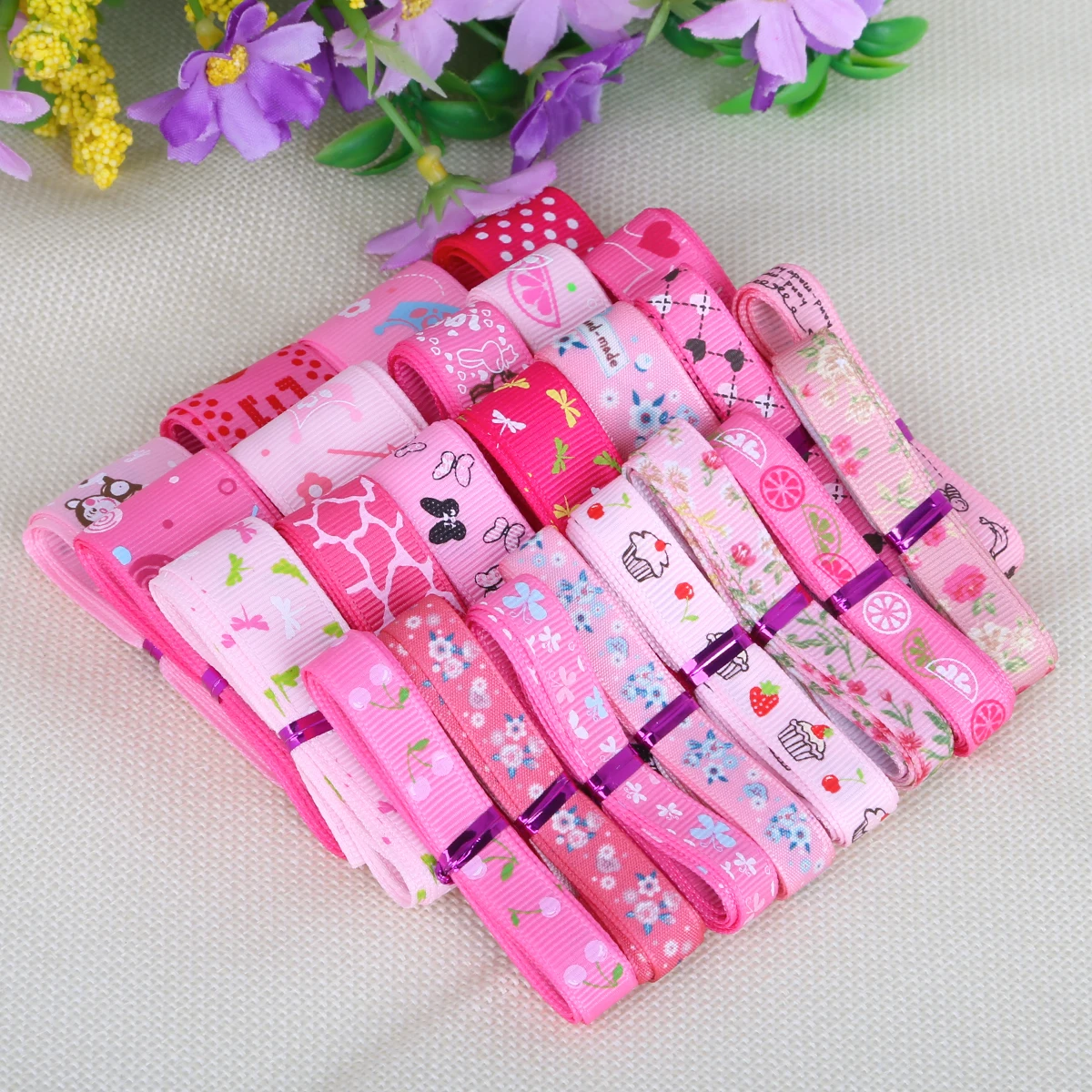 Trendy Grosgrain Satin Ribbon Random Mixed Size/Style for Wedding Party Christmas Decoration DIY Gift Craft 12y/lot (1y/style)