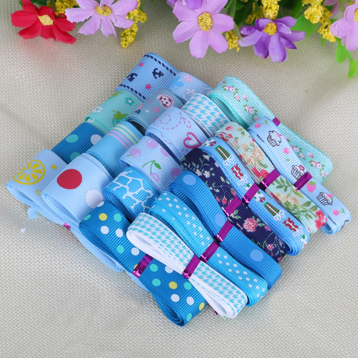 Trendy Grosgrain Satin Ribbon Random Mixed Size/Style for Wedding Party Christmas Decoration DIY Gift Craft 12y/lot (1y/style)