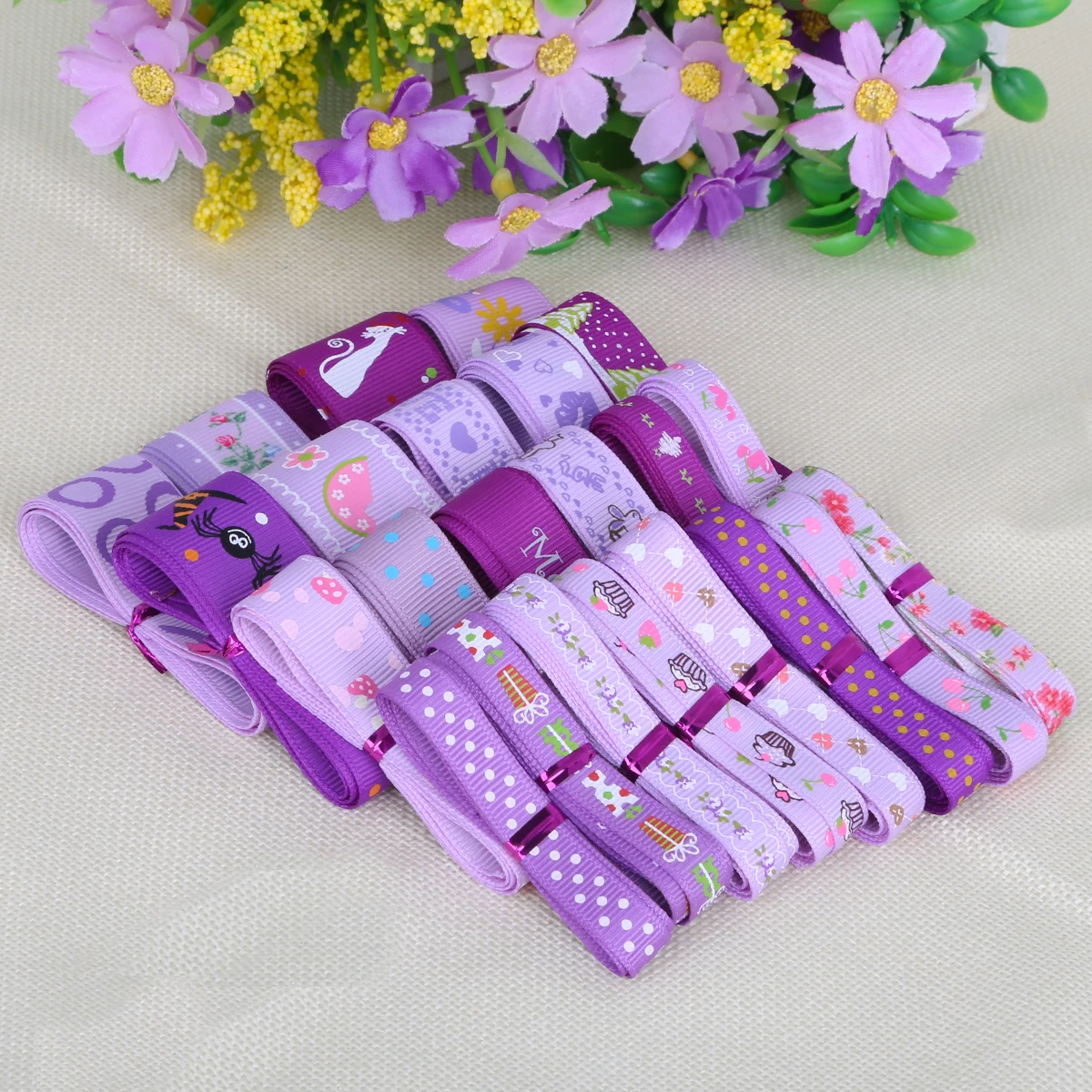 Trendy Grosgrain Satin Ribbon Random Mixed Size/Style for Wedding Party Christmas Decoration DIY Gift Craft 12y/lot (1y/style)