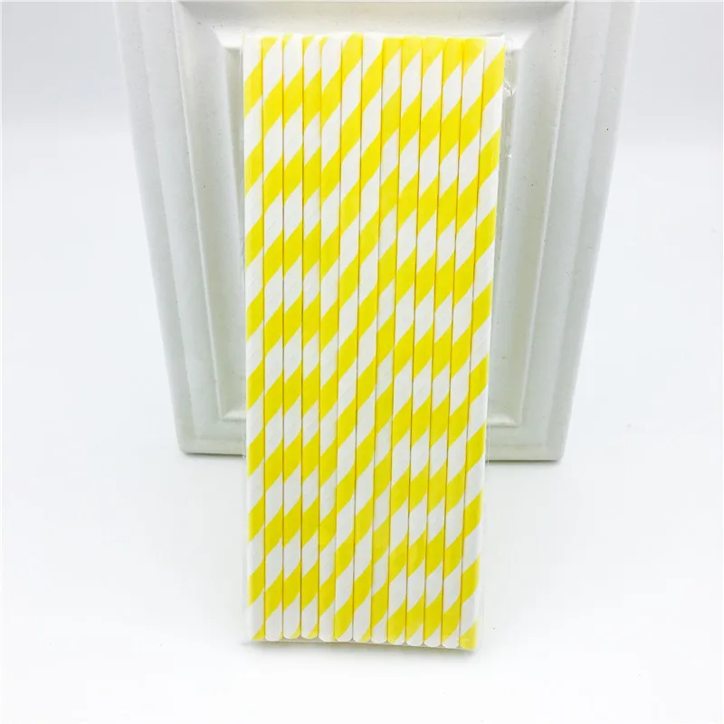 25pcs/lot Yellow Lemon Drinking Paper Straws Christmas Baby Shower Decoration Gift Party Event Supplies