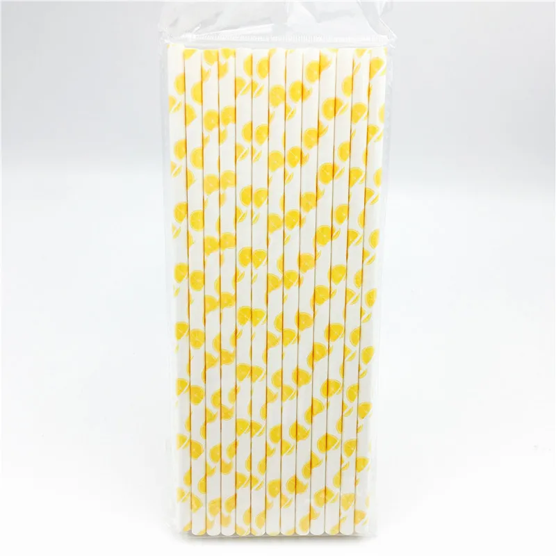25pcs/lot Yellow Lemon Drinking Paper Straws Christmas Baby Shower Decoration Gift Party Event Supplies