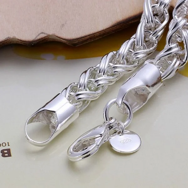 925Creative twist circle chain women men silver color bracelets wedding fashion jewelry Christmas gifts H070