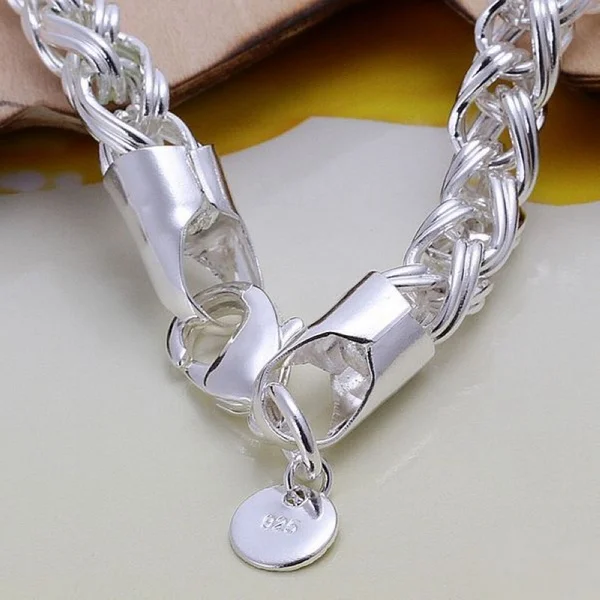 925Creative twist circle chain women men silver color bracelets wedding fashion jewelry Christmas gifts H070