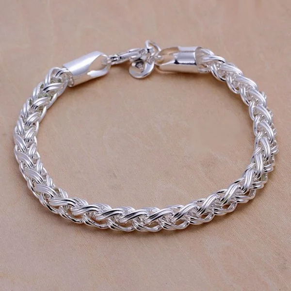 925Creative twist circle chain women men silver color bracelets wedding fashion jewelry Christmas gifts H070