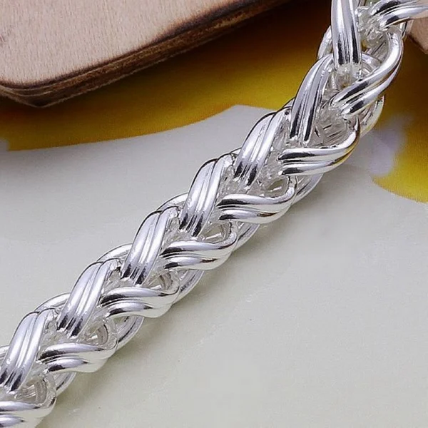 925Creative twist circle chain women men silver color bracelets wedding fashion jewelry Christmas gifts H070