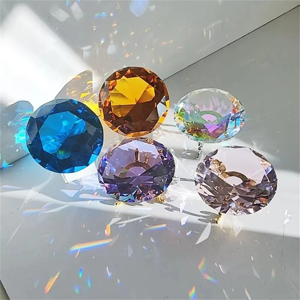 Colors Crystal Diamond Shaped Paperweight Decorative Cut Glass Giant Gemstone Wedding Home Decoration Christmas Gift