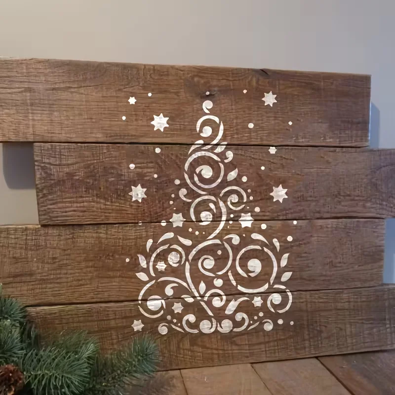 6PCS 8.3×5.9inch Christmas Tree Painting Stencil Set for DIY Craft Wall Card Decoration