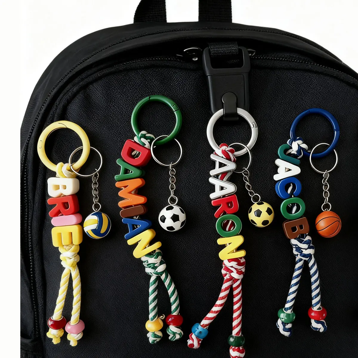 1pc Personalized Sports Braided Acrylic Letter Keychain, Backpack Charm, Unique Gift/Christmas Gift for Sports Enthusiasts