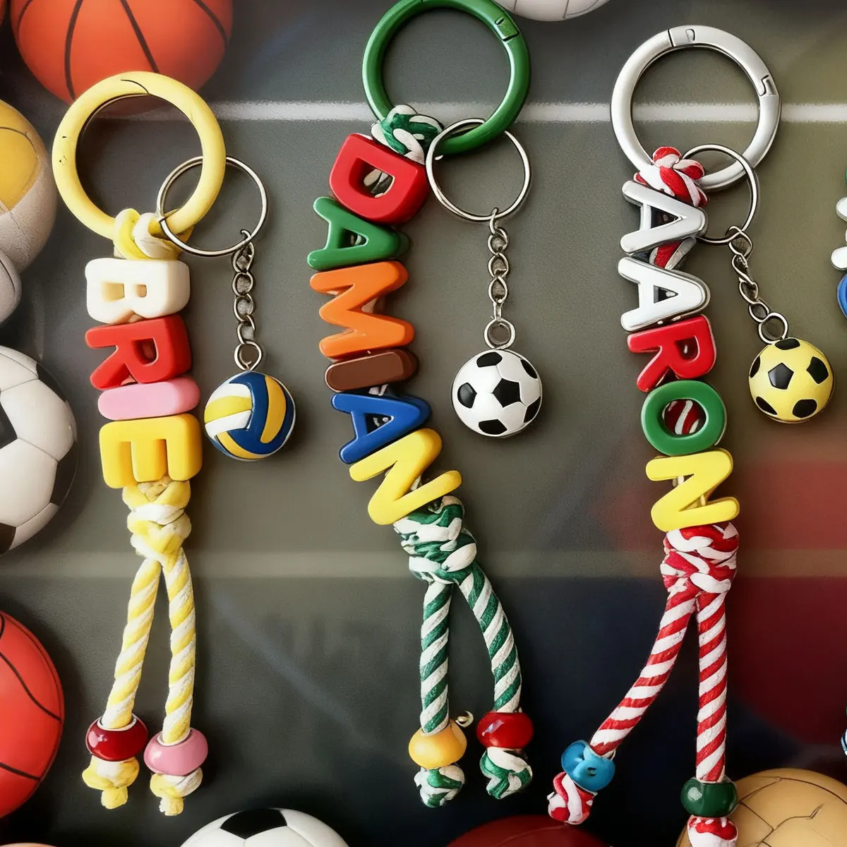 1pc Personalized Sports Braided Acrylic Letter Keychain, Backpack Charm, Unique Gift/Christmas Gift for Sports Enthusiasts