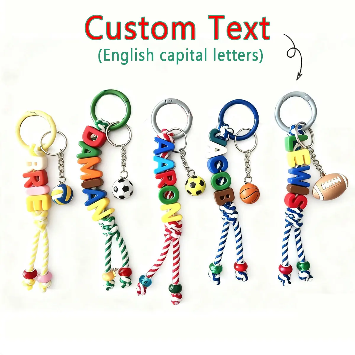1pc Personalized Sports Braided Acrylic Letter Keychain, Backpack Charm, Unique Gift/Christmas Gift for Sports Enthusiasts